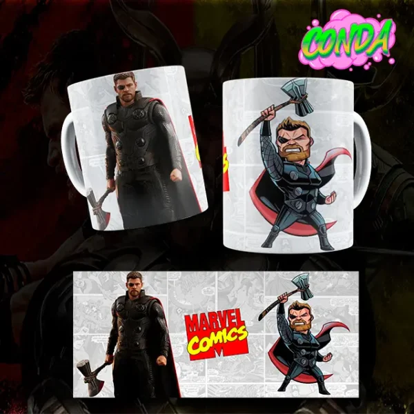 Taza de Thor animado y de la pelicula, con el diseño incluido para ver como queda