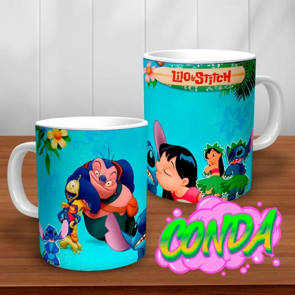 Taza de cerámica con personajes de Lilo & Stitch: Lilo, Stitch, Jumba, Pleakley