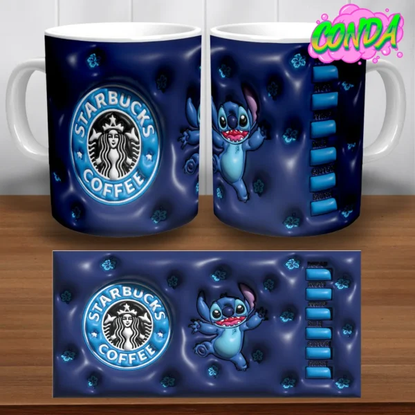 Taza Stitch 3D - Diseño Starbuks , de cerámica