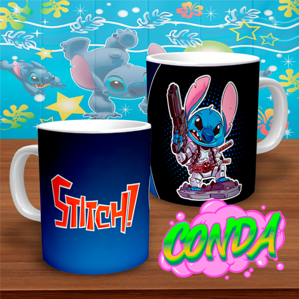 Taza de Stitch disfrazado de Deadpool, taza de ceramica