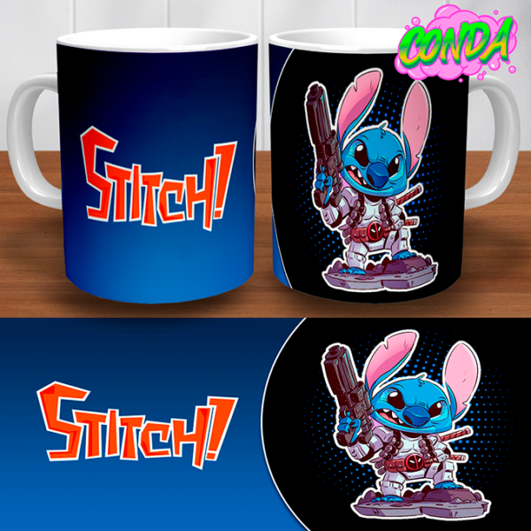 Taza de cerámica con un diseño de Stitch en un traje de Deadpool, inspirado en la película de Disney Lilo & Stitch